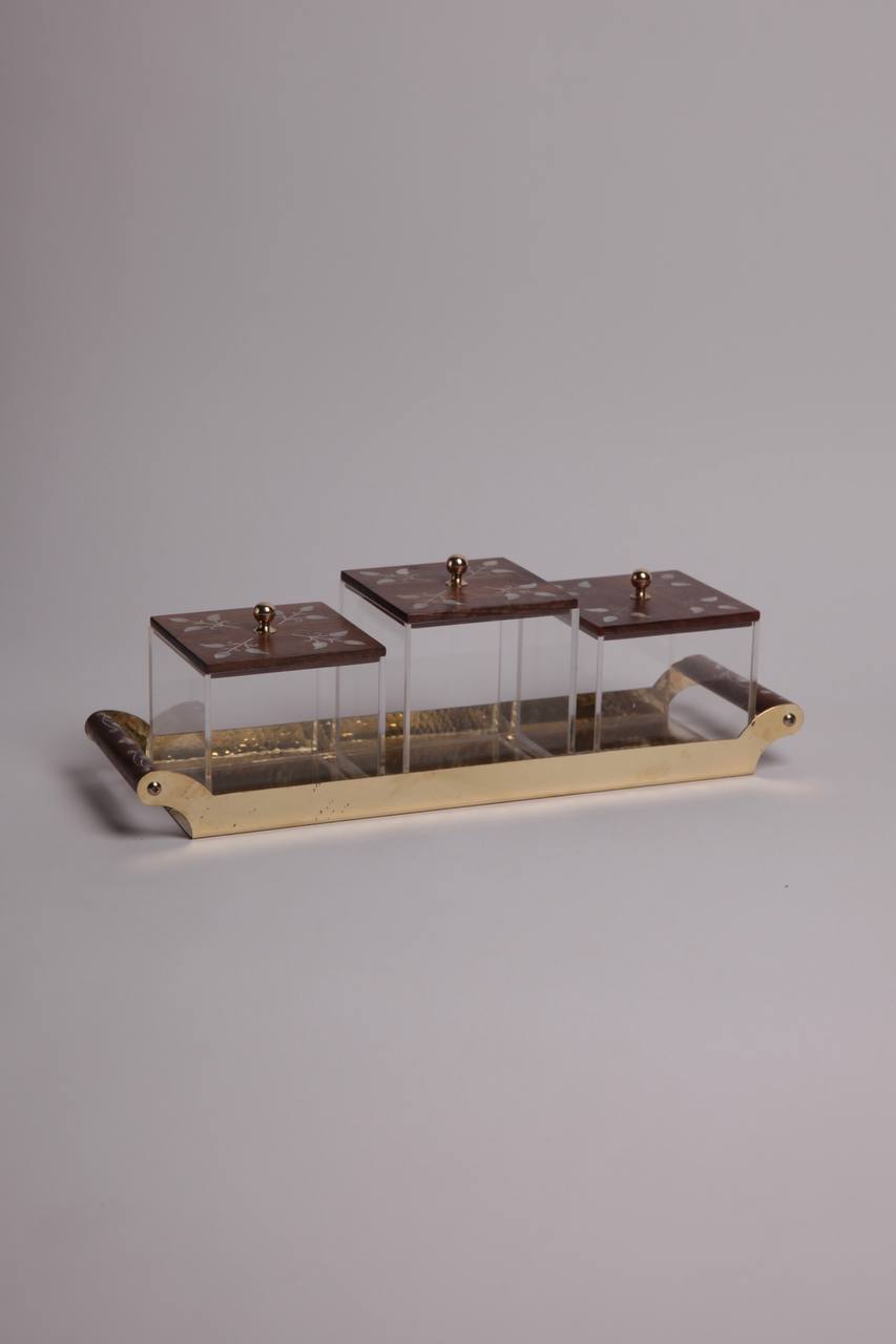 Golden tray with 3 boxes