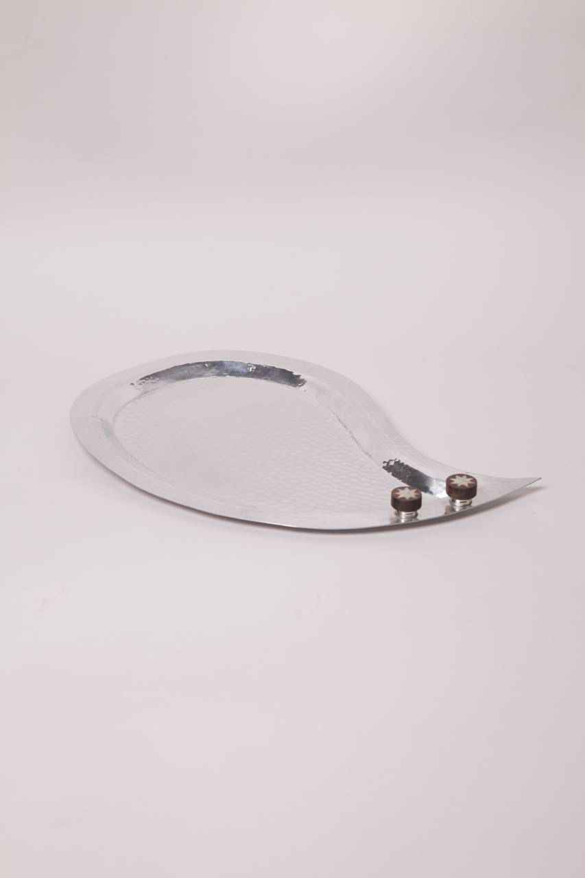Metal serving tray with msadaf accessories shape