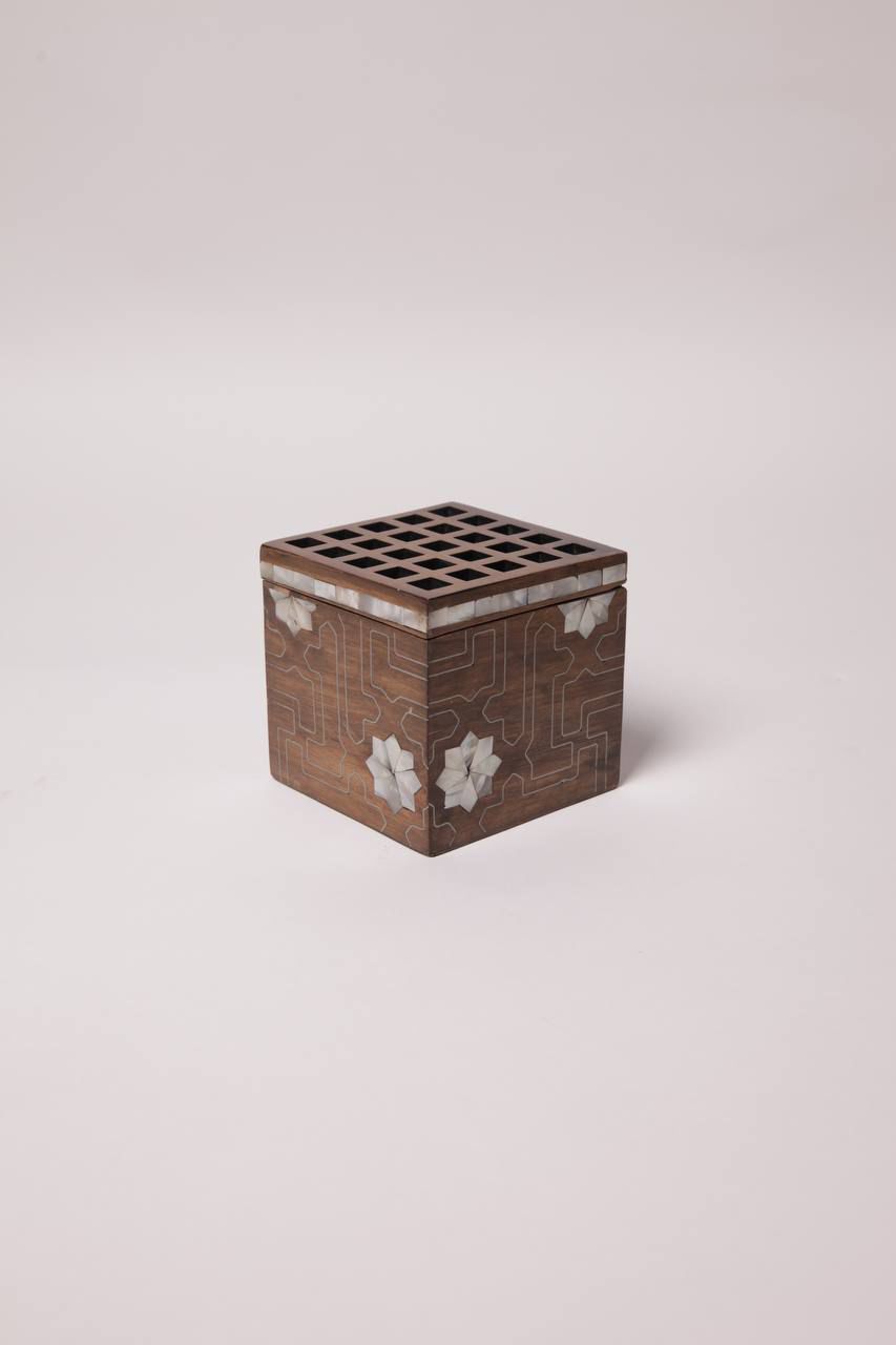 Cube msadaf wooden incense burners with holes on the top