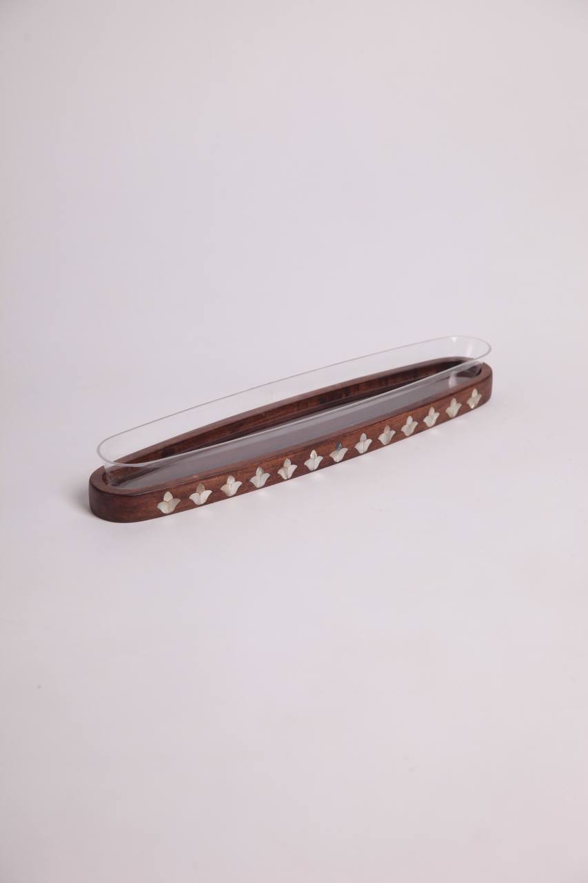 Msadaf wooden small serving tray with plixiglass tray on top . pattern :Tulip