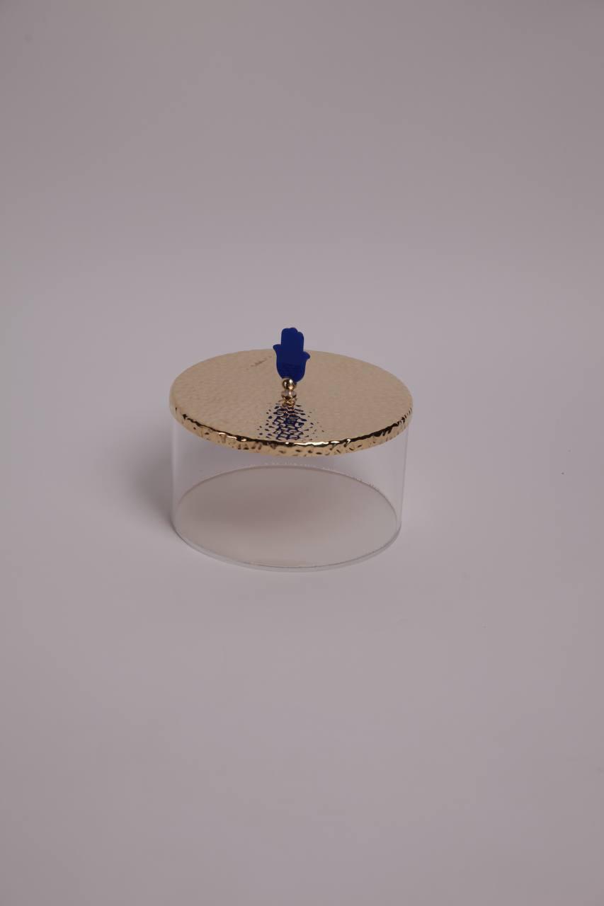 صندوق دائري من البليكسيجلاس بغطاء ذهبي الحجم : كبير