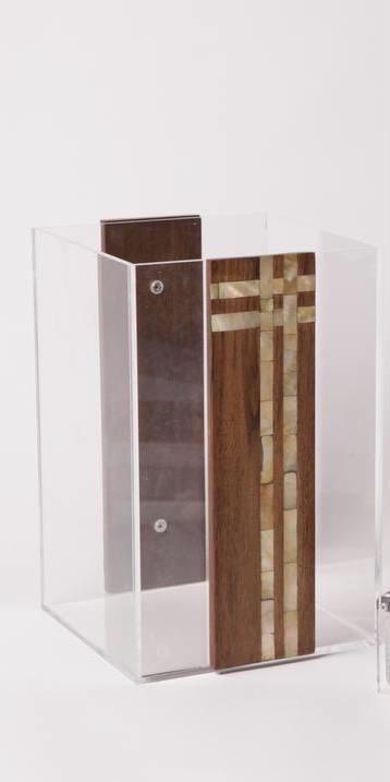 Acrylic Trash Bin Msadaf Wooden Golden Line