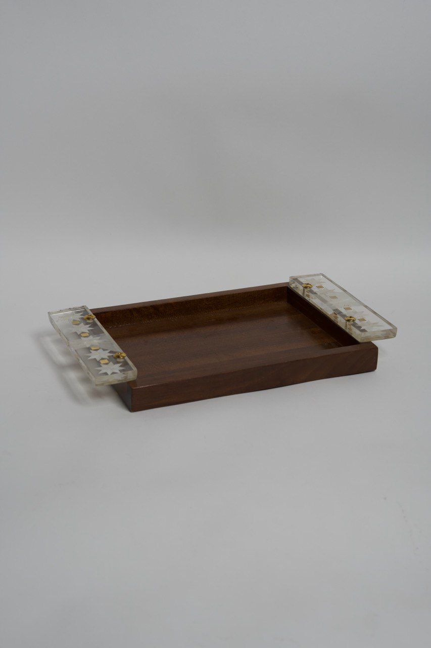 Wooden Tray With Msadaf Plexiglass Handle Size : Large