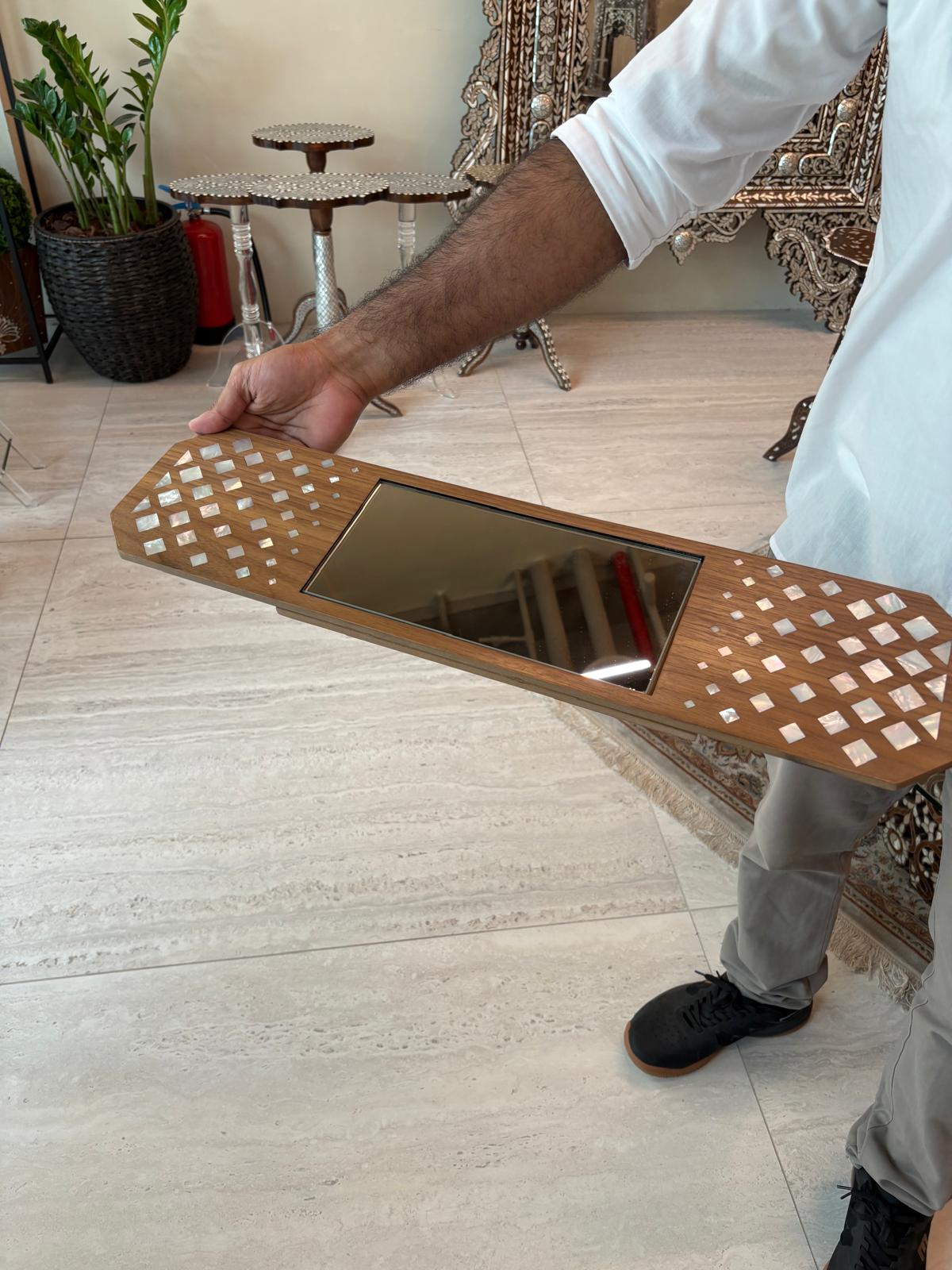 Msadaf Wooden Tray With Centre Mirror