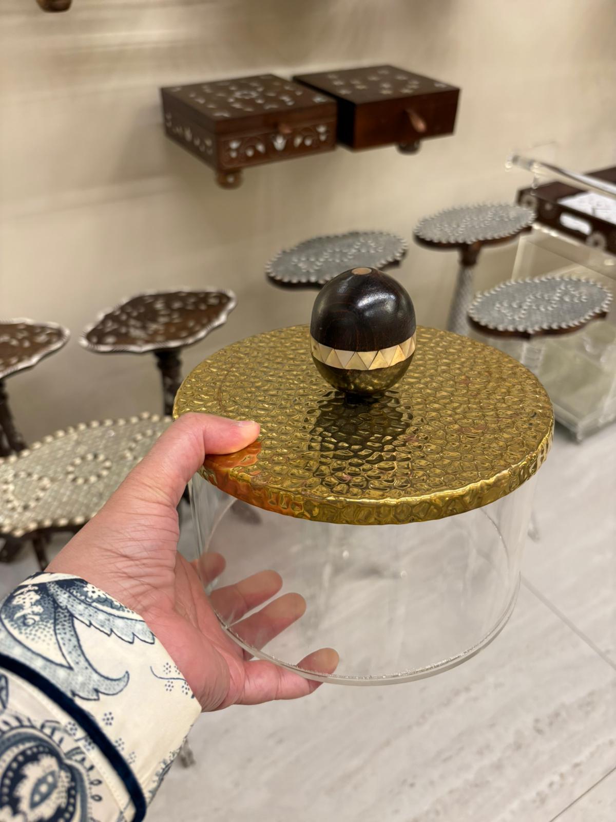 Acrylic Round Box With Golden Cover Big