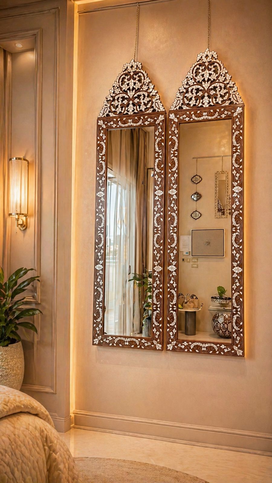 Msadaf Wooden Long Mirror ( Set Of 2 )
