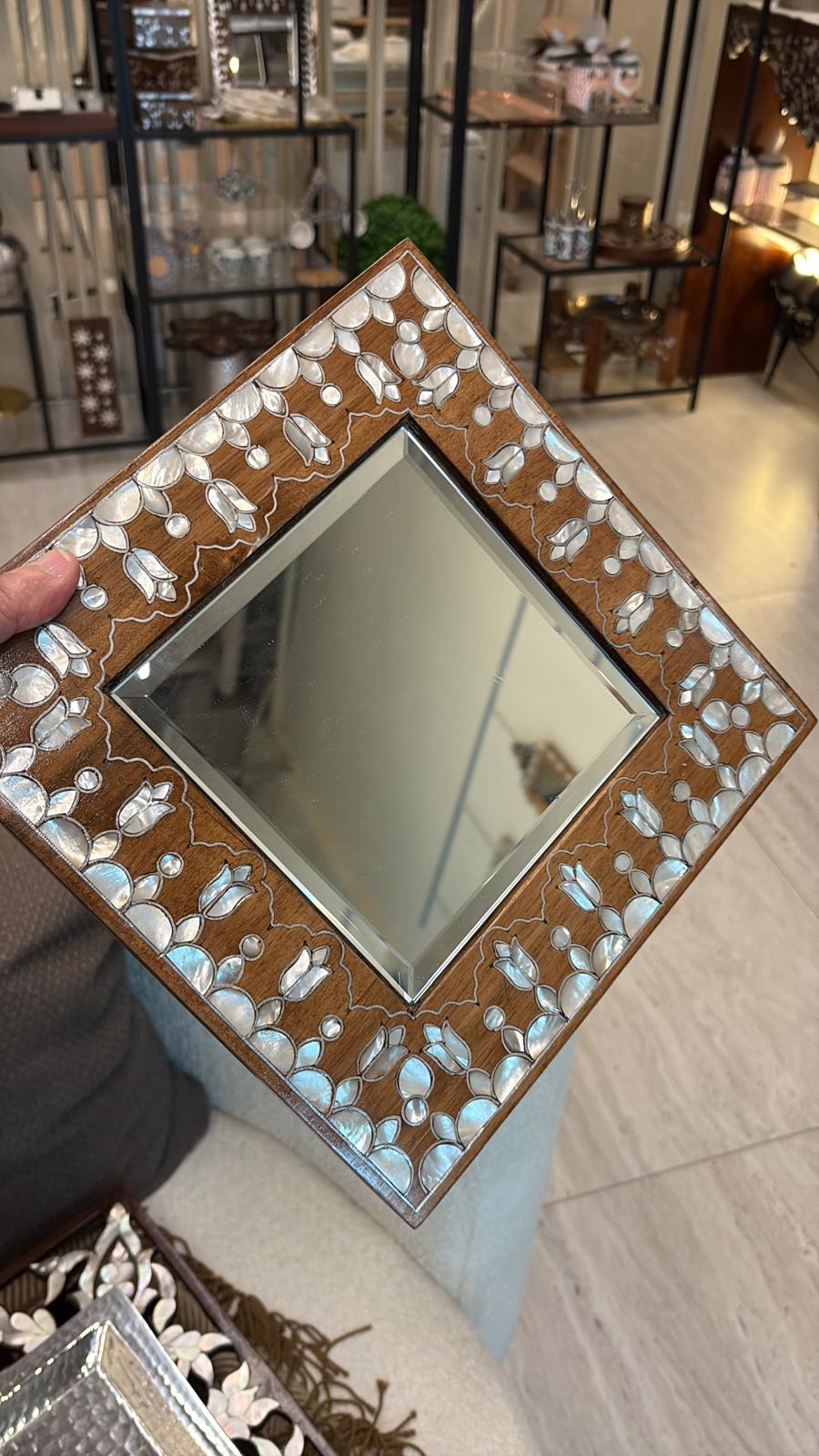 Wooden Msadaf Square Mirror