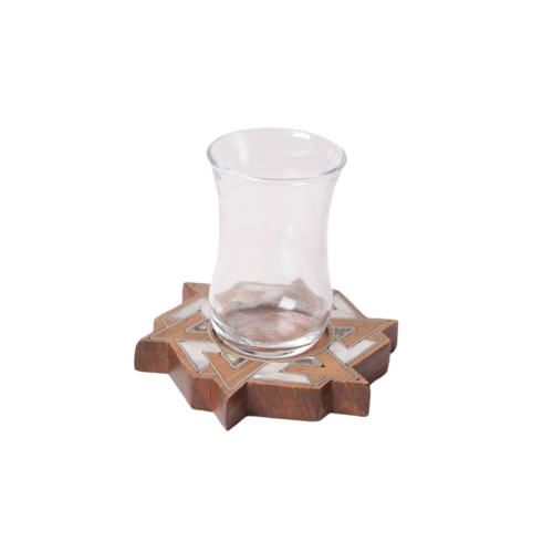 Half set of tea glasses with msadaf wooden base pattern