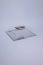 " square metal tray with lace  pattern and plixiglass cover shape 2"