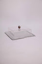 " square metal tray with lace  pattern and plixiglass cover shape 1"