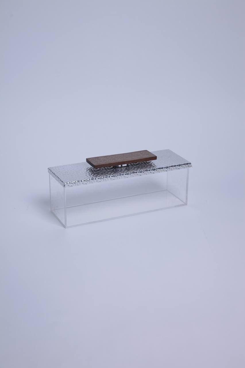 rectangular plixiglass box with silver cover size: big
