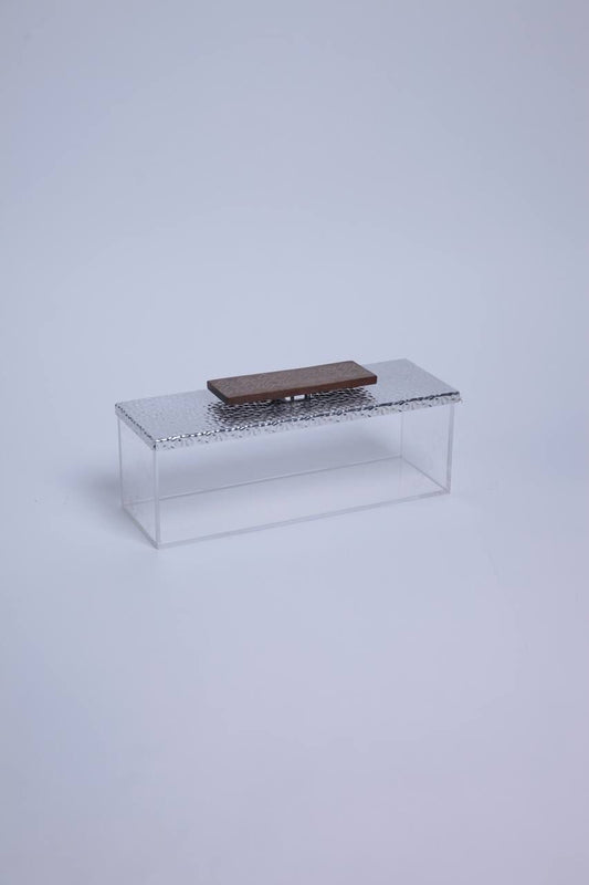 rectangular plixiglass box with silver cover size: big