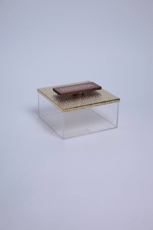square plixiglass box with golden cover size: big