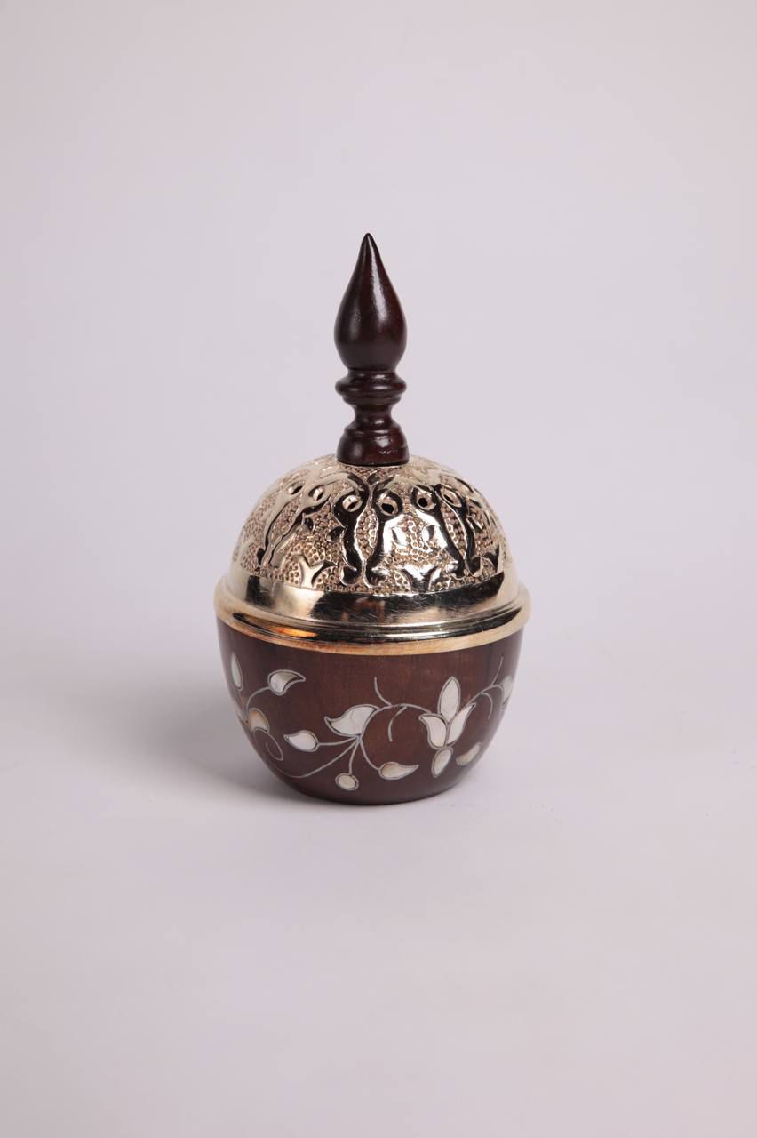 Msadaf wooden incense burner with golden cover