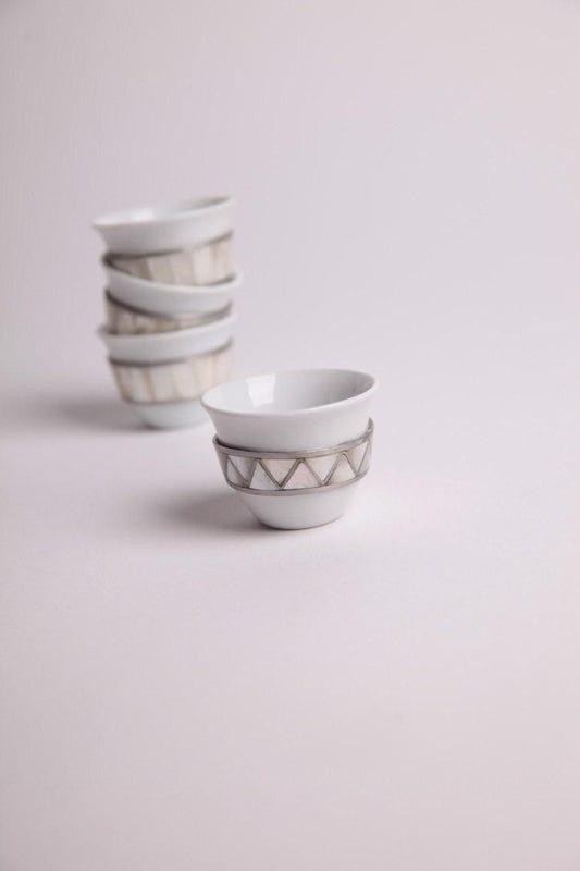 coffee cups set with msadaf triangle line pattern - with plixiglass box