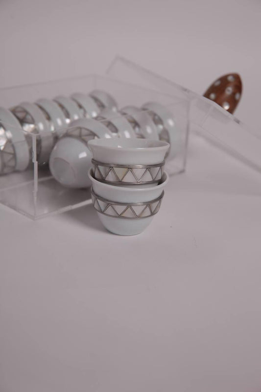 coffee cups set with msadaf triangle line pattern - with plixiglass box