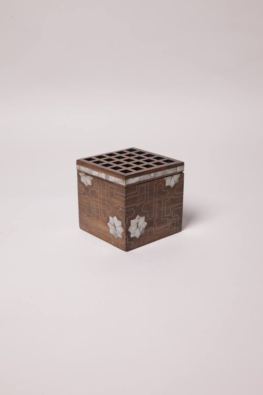 Cube msadaf wooden incense burners with holes on the top