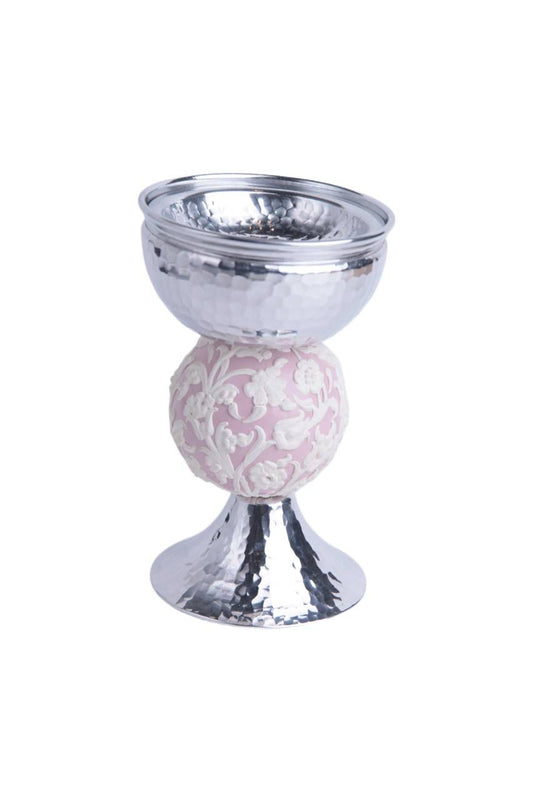 Round Shell Metal Incense Burner With Silver & Pink