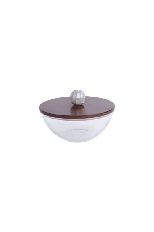 Round Glass Bowle Msadaf wooden Top Cover Handle White Ball