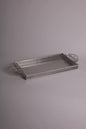 rectangular metal tray with half plixiglass with white flowers holder
