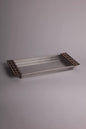 rectangular metal tray with msadaf wood with flower pattern