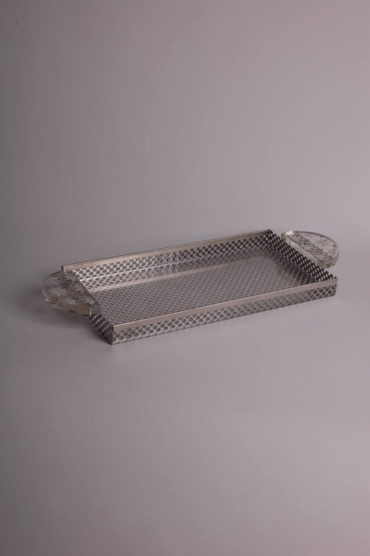rectangular metal tray with half plixiglass with white stars holder