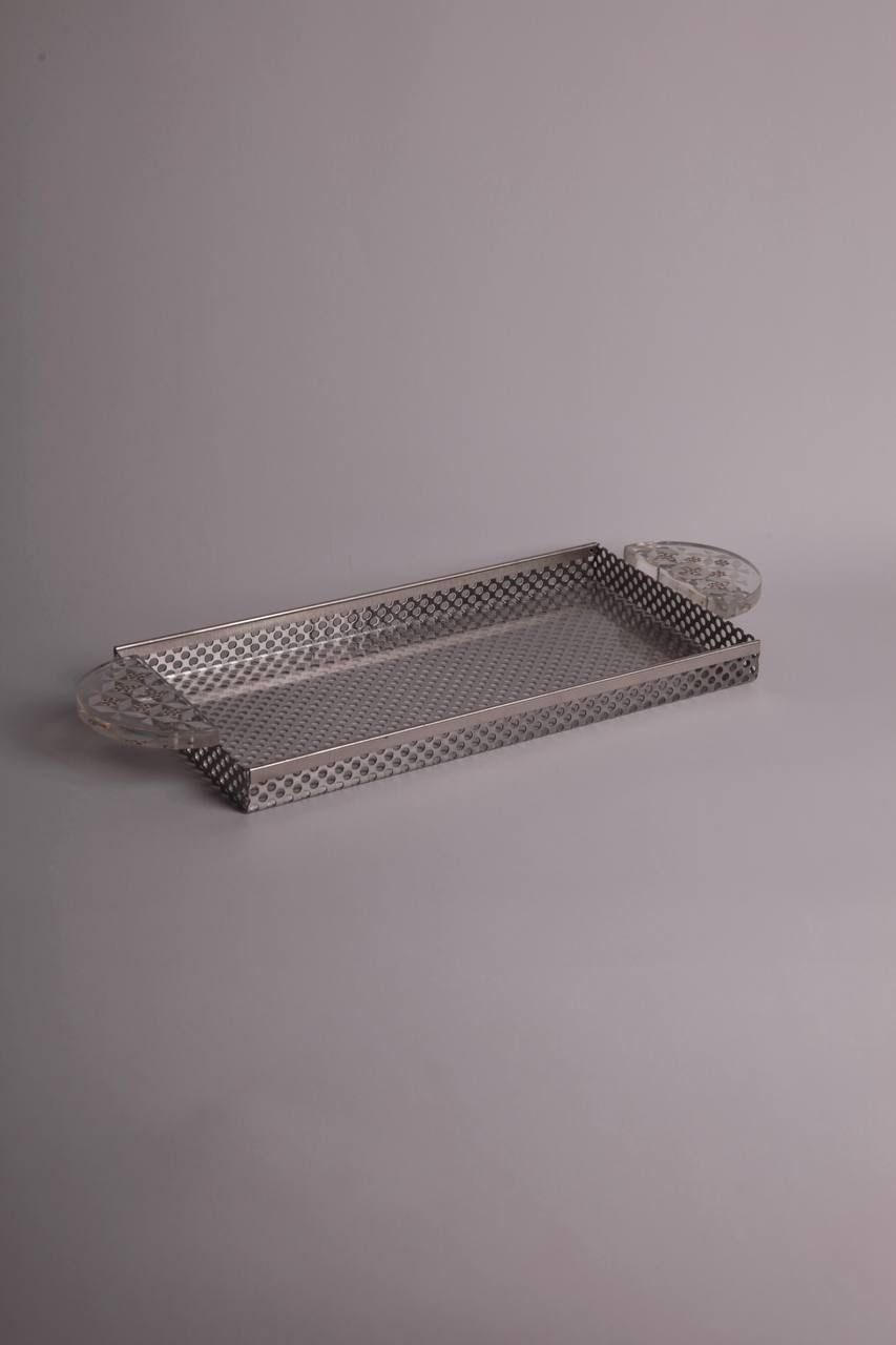 rectangular metal tray with half plixiglass with yellow stars holder