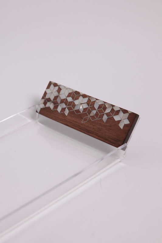 plixiglass tray with msadaf wooden holder with random stars pattern