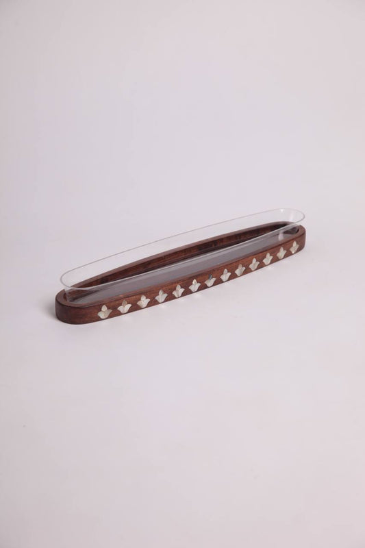 Msadaf wooden small serving tray with plixiglass tray on top . pattern :Tulip