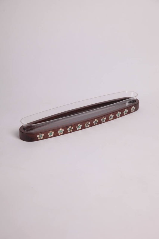 Msadaf wooden small serving tray with plixiglass tray on top . pattern : Flowers