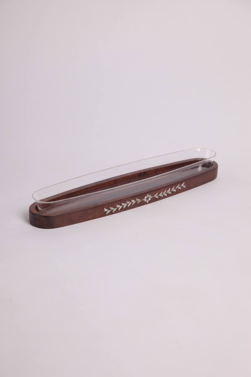 Msadaf wooden small serving tray with plixiglass tray on top . pattern : One Flower