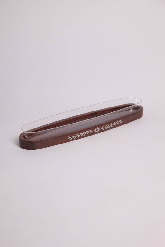 Msadaf wooden small serving tray with plixiglass tray on top . pattern : One Flower