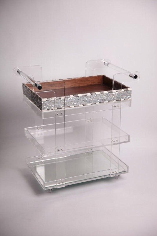 Msadaf Plexiglas Trolly and Black and White Tray (Holder On The Top)
