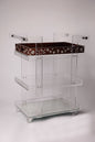 Msadaf Plexiglass Trolly and Dark Wooden Tray With  Pattern Of Mother Of Pearl ( Holder On The Top