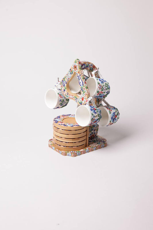 Coloured Coffee Cups With Plate - 6 Pcs