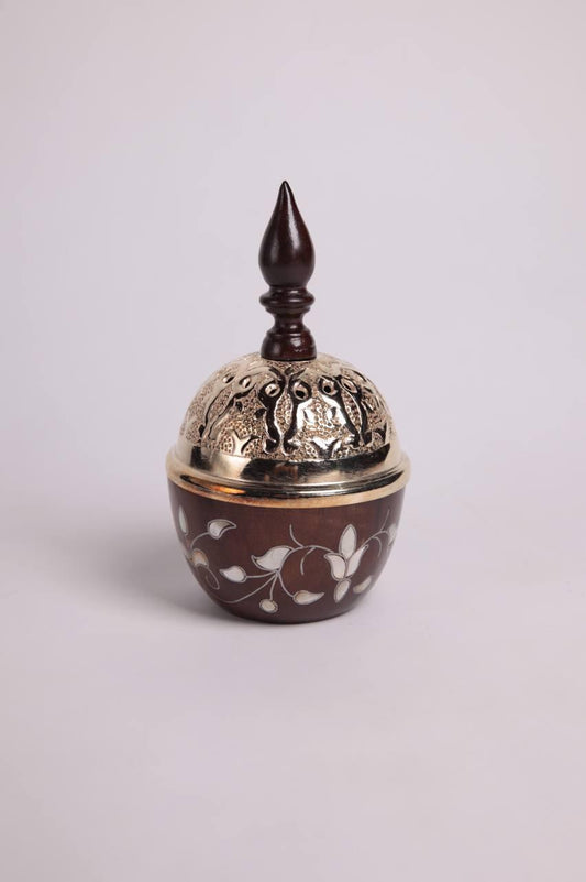 Msadaf Wooden Incense Burner With Golden Cover