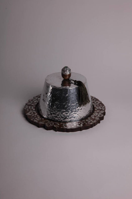 Circle Wooden Tray With Metal Cover