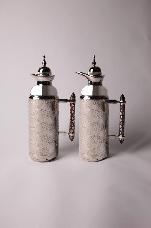 Msadaf Wooden Handle Silver Material Flask Set