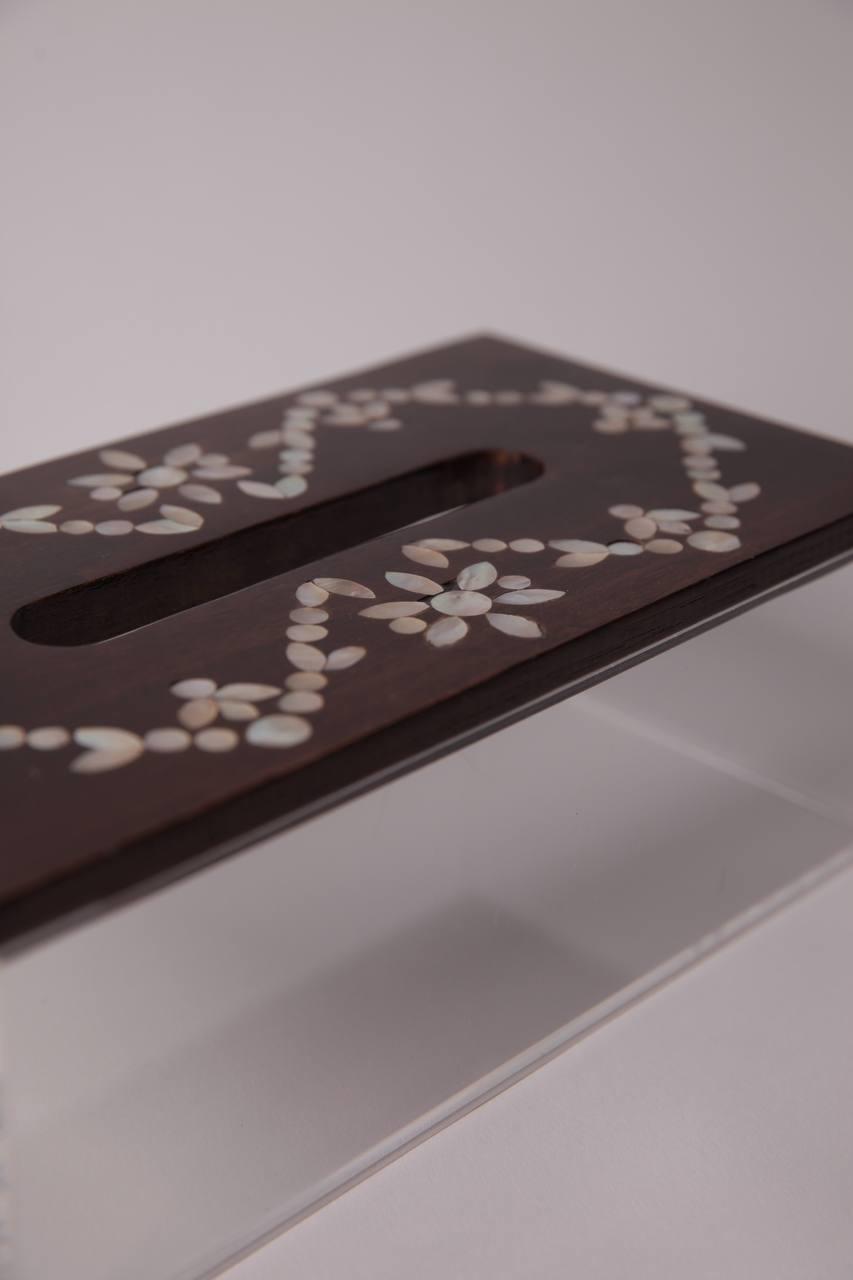 Acrylic Tissue Box Top Wooden Msadaf Line Flower Pattern