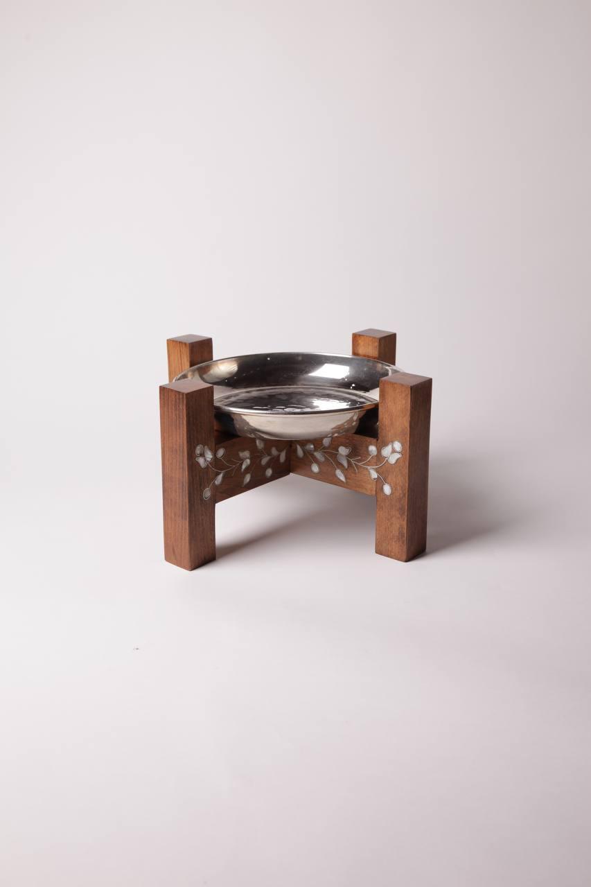 Metal Tray On Wooden Stand