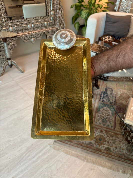 Golden Try With Msadaf Wooden Handle