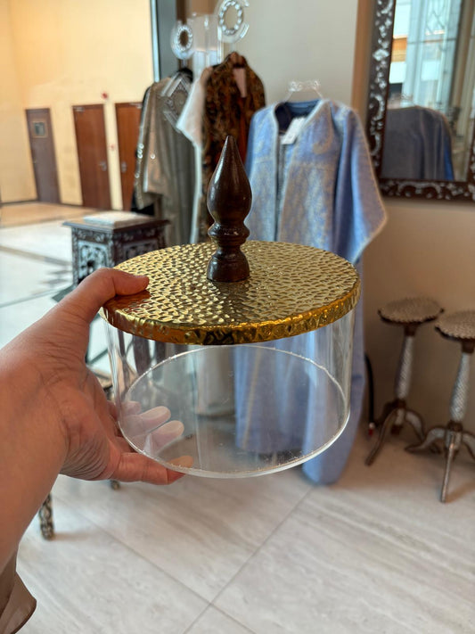Acrylic Round Storage Box  With Golden Cover Big