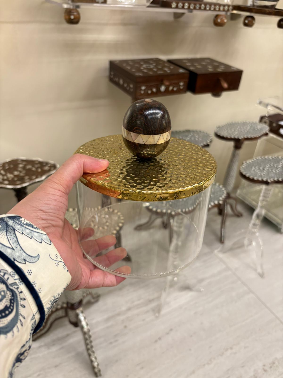 Acrylic Round Box With Golden Cover Medium
