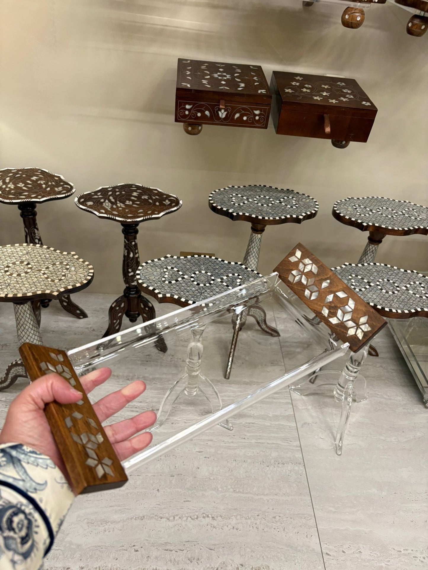 Acrylic Tray With Handle Msadaf wooden