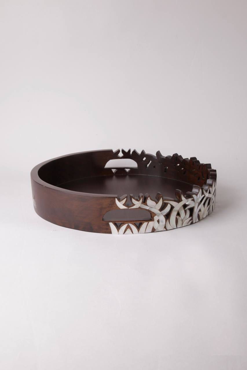 Msadaf Wooden Tray Round  Big