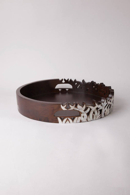 Msadaf Wooden Tray Round  Big