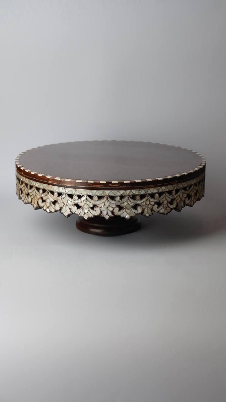 Msadaf Wooden Round Tray With Stand Type
