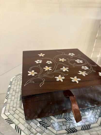 Square Wooden Msadaf Box (Flower Pattern